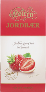 Jordbær i Hvit Sjokolade 110g Løiten
