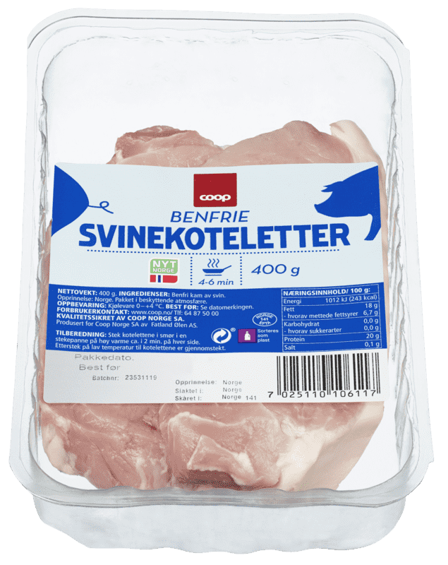 Coop Svinekoteletter uten Ben 400g