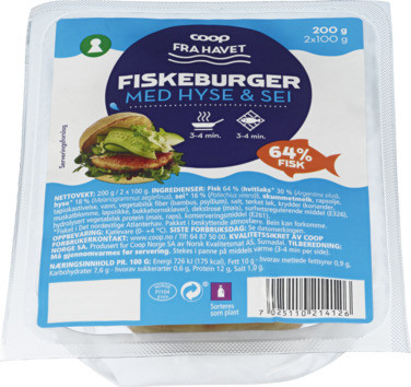 Fiskeburger Hyse og Sei 200g Coop