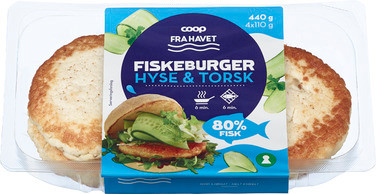 Fiskeburger 80% Hyse Torsk 440g Coop