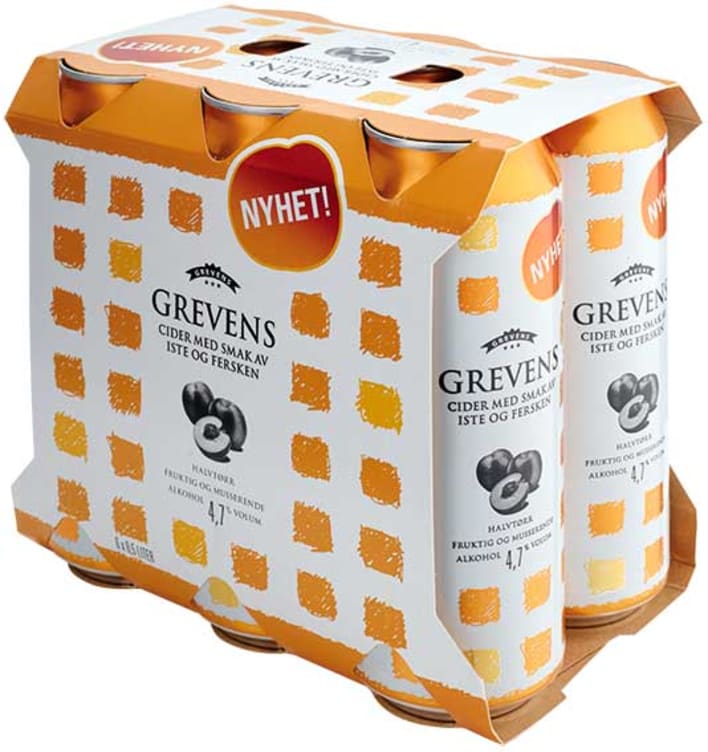 Grevens Cider Iste&Fersken 0,5lx6 boks