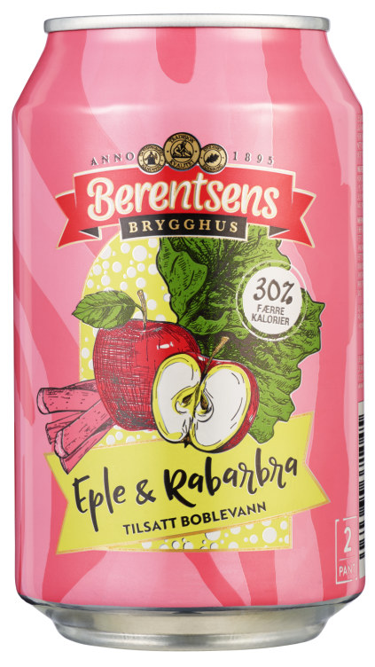 Eple&Rabarbra m/Bobler 0,33l boks Berentsens