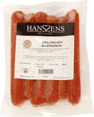 Grillpølser Allergenfri 360g Hanssens