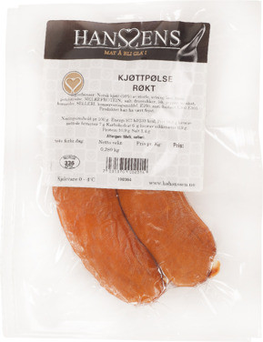 Kjøttpølse Røkt 2pk 280g Hanssens