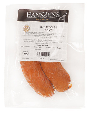 Kjøttpølse Røkt 2pk 280g Hanssens