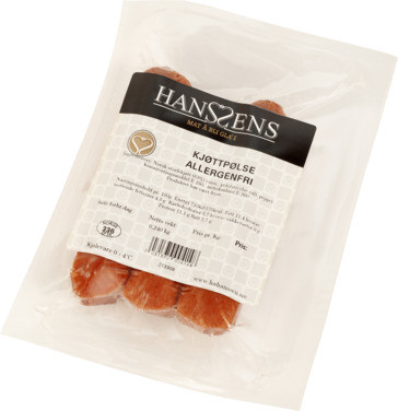 Kjøttpølse Allergenfri u/Skinn 3pk Fr Hanssens