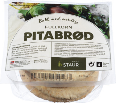 Staur Pitabrød fullkorn 4 x 80g