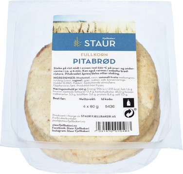 Staur Pitabrød fullkorn 4 x 80g