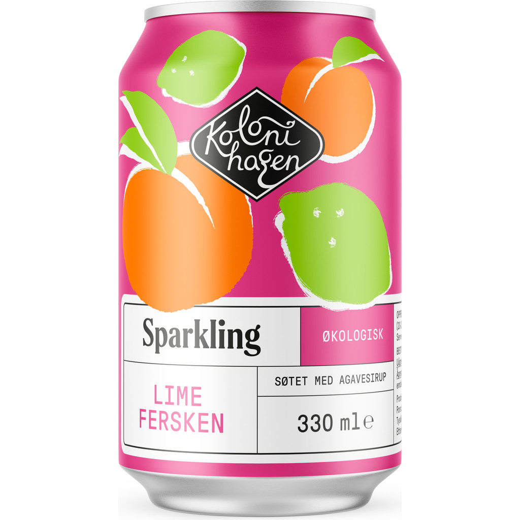 Sparkling lime og fersken Økologisk 330ml Kolonihagen