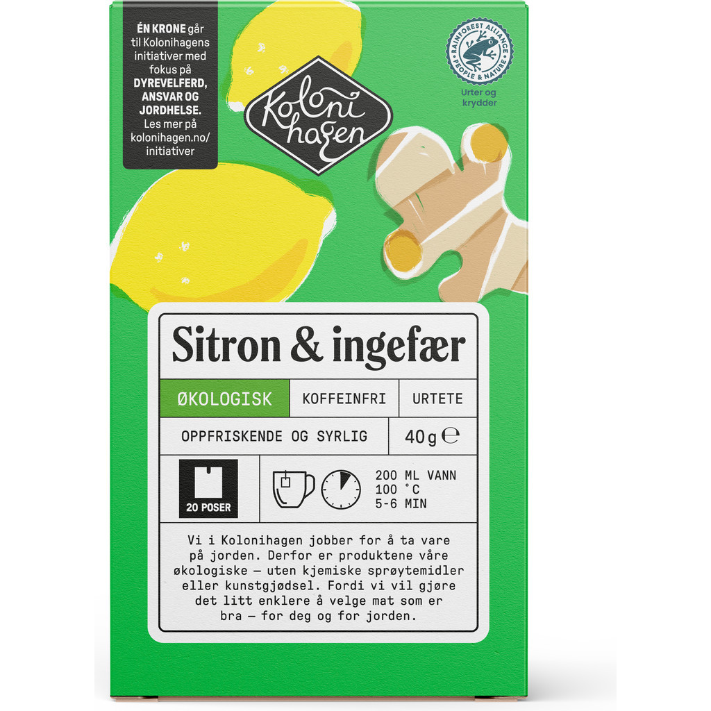 Sitron & ingefær urtete Økologisk 40g Kolonihagen