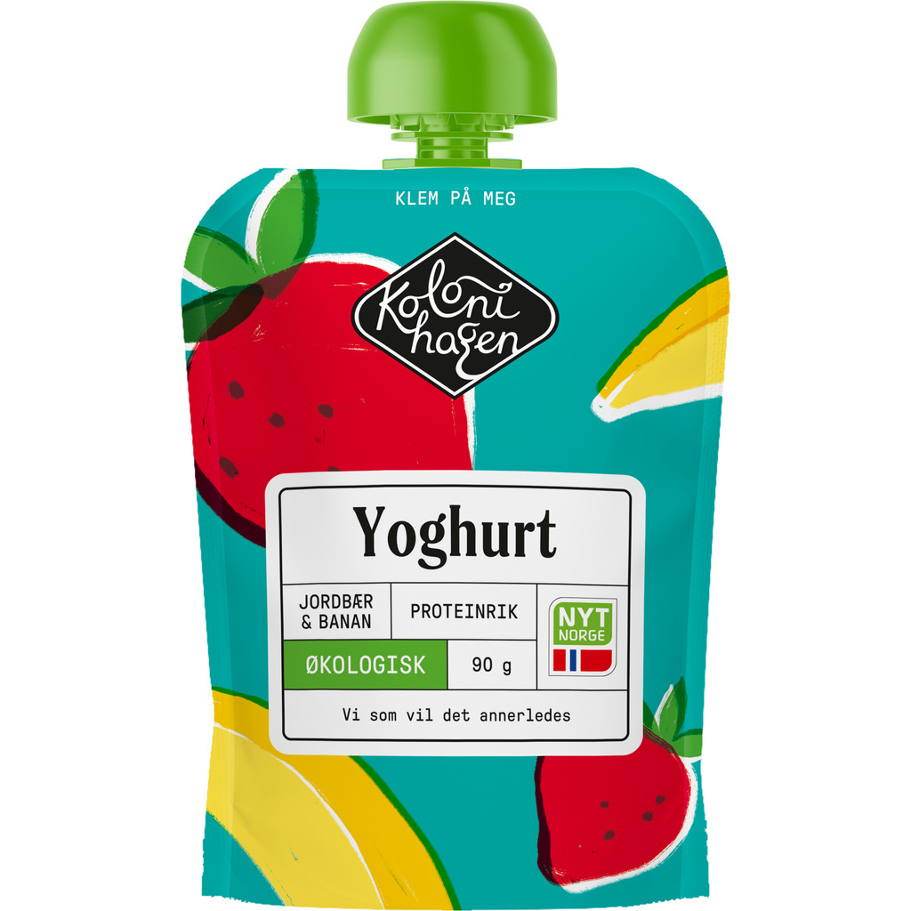 Klemmeyoghurt med jordbær og banan Økologisk 90g Kolonihagen