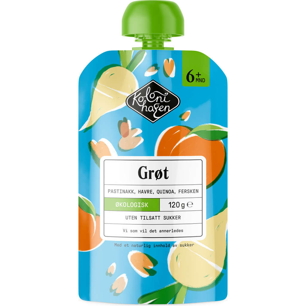Grøt med pastinakk, havre, quinoa og fersken, 6 mnd Økologisk 120g Kolonihagen