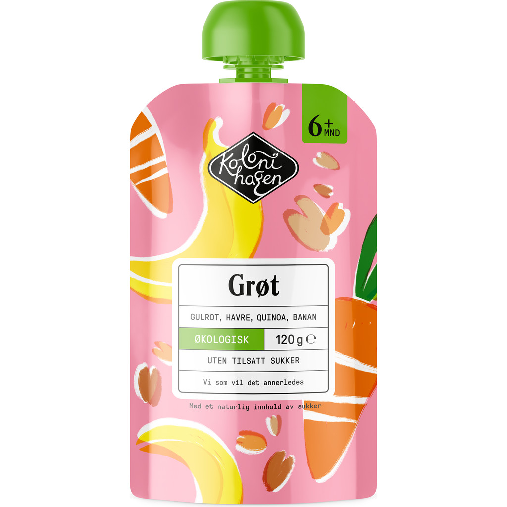 Grøt med gulrot, havre, quinoa og banan, 6 mnd Økologisk 120g Kolonihagen