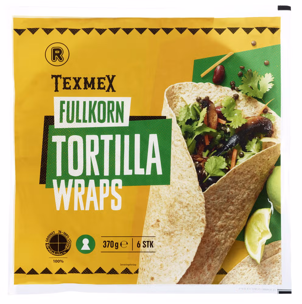 Tortilla fullkorn Large 6stk, 25cm, 370 g