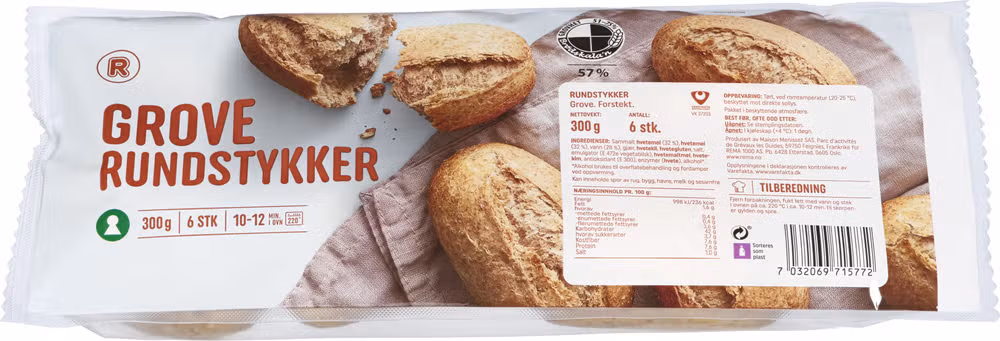 Rundstykker Grove 6x50g, 300 g