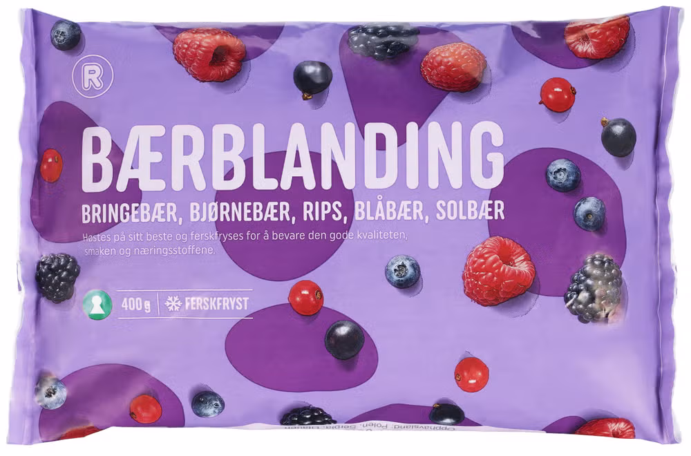 Bærblanding Med bringebær, bjørnebær, rips, blåbær og solbær, 400 g