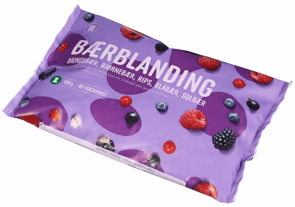 Bærblanding Med bringebær, bjørnebær, rips, blåbær og solbær, 400 g