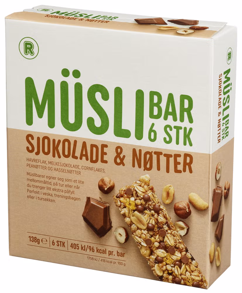 Müslibar sjokolade og müsli 6pk, 138 g
