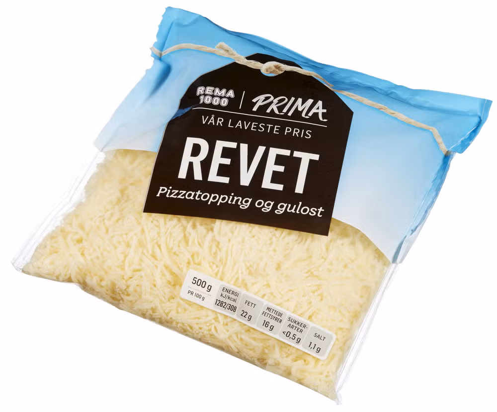 Pizzatopping og gulost Revet, 500 g
