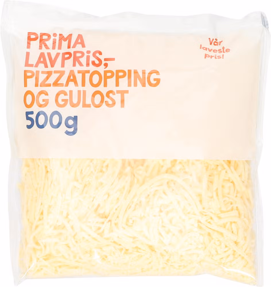 Pizzatopping og gulost Revet, 500 g