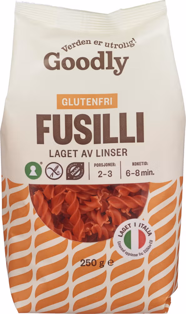 Linsepasta fusilli Glutenfri og økologisk, 250 g