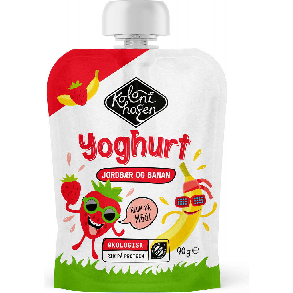 Klemmeyoghurt med jordbær og banan Økologisk 90g Kolonihagen