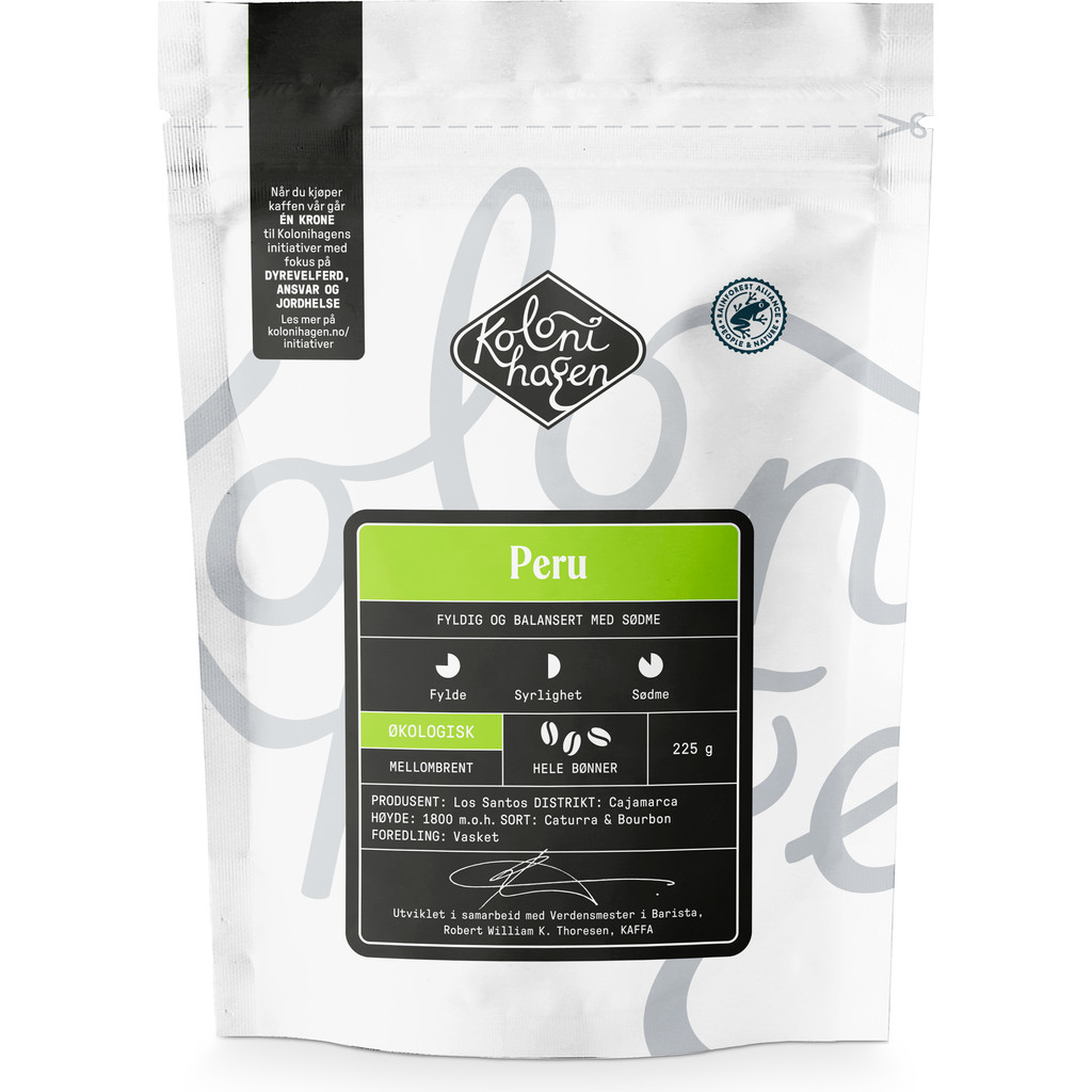 Hele kaffe­bønner fra Peru Økologisk 225g Kolonihagen