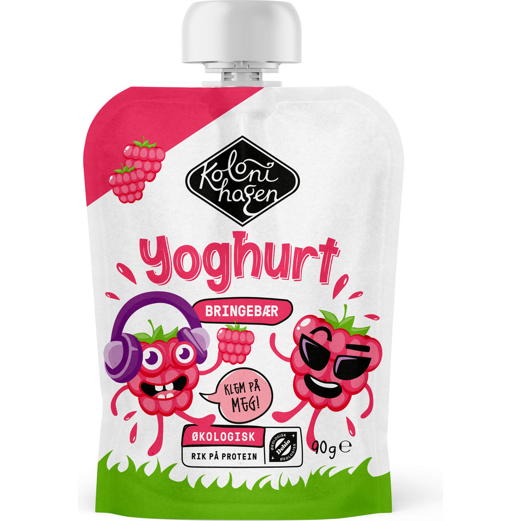 Klemmeyoghurt bringebær Økologisk 90g Kolonihagen