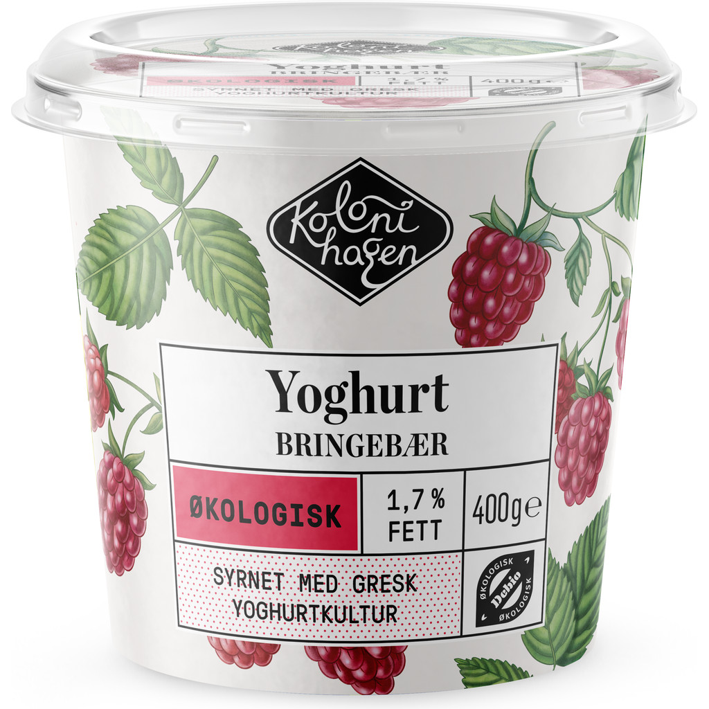 Yoghurt, bringebær Økologisk 400g Kolonihagen