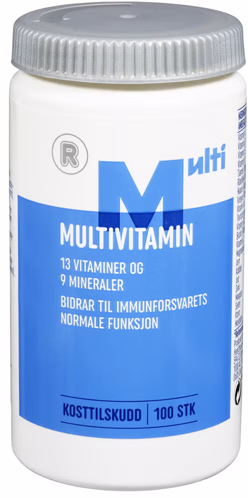 Multivitamin med 13 vitaminer og mineraler, 100 stk