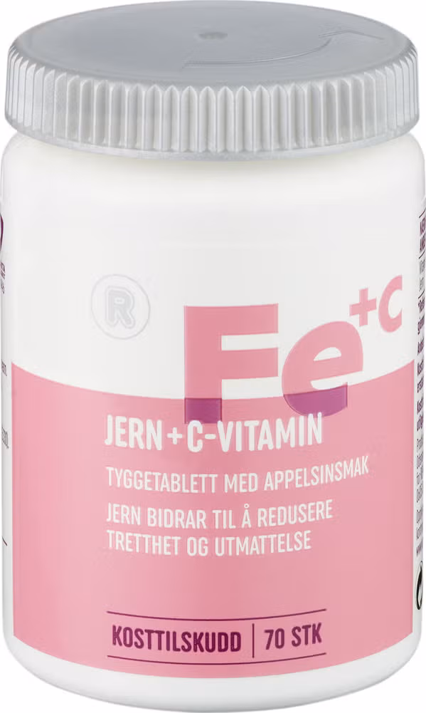 Jern + C-Vitamin Tyggetabletter, 60 g, 70 stk