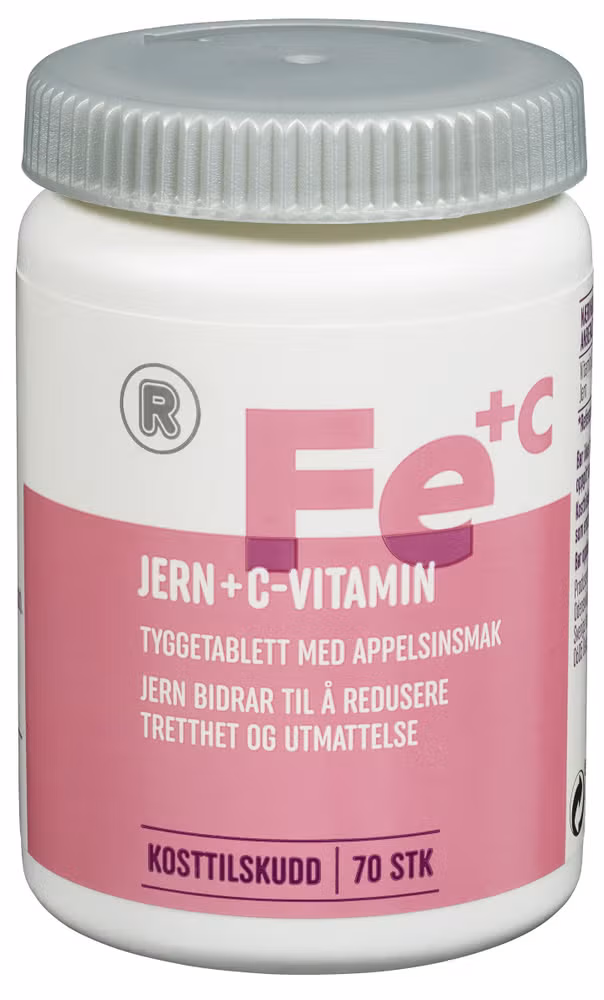 Jern + C-Vitamin Tyggetabletter, 60 g, 70 stk