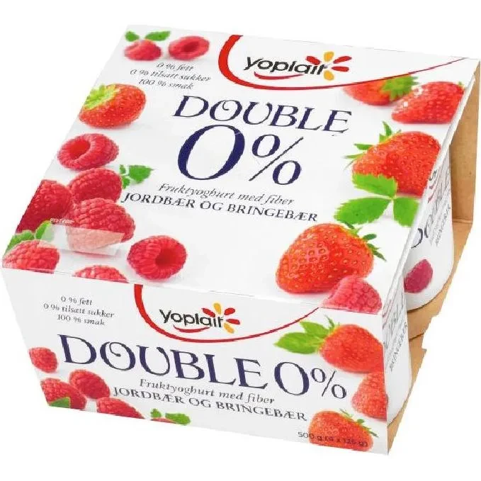 Yoplait Double 0% Jordbær/Bringebær 4x125g