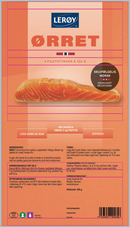 Ørretfilet u/Skinn 4x125g Frys Lerøy