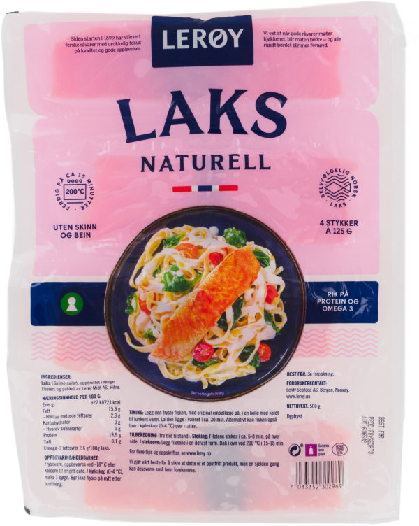 Laksefilet Frys Porsjoner u/Skinn 4x125g Lerøy