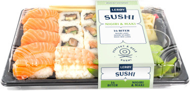 Sushi Fersk Maki og Nigiri Mix Brett 16 Bit Lerøy