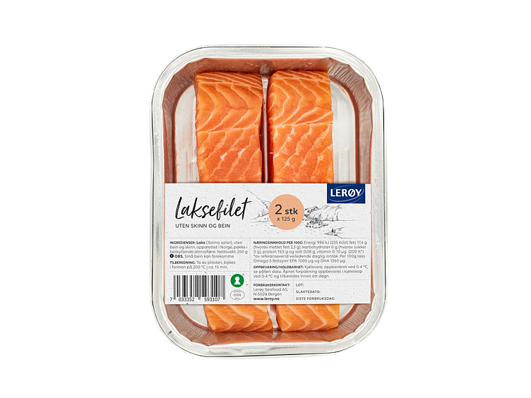 Laks Porsjoner u/Skinn 2x125g Lerøy