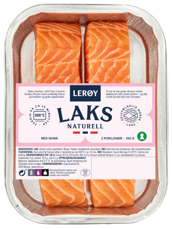 Laks Porsjoner m/Skinn 2x125g Aluform Lerøy