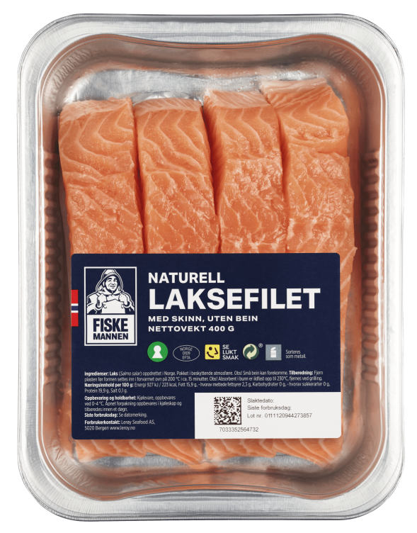 Laks Porsjoner m/Skinn 4x100g Fiskemannen