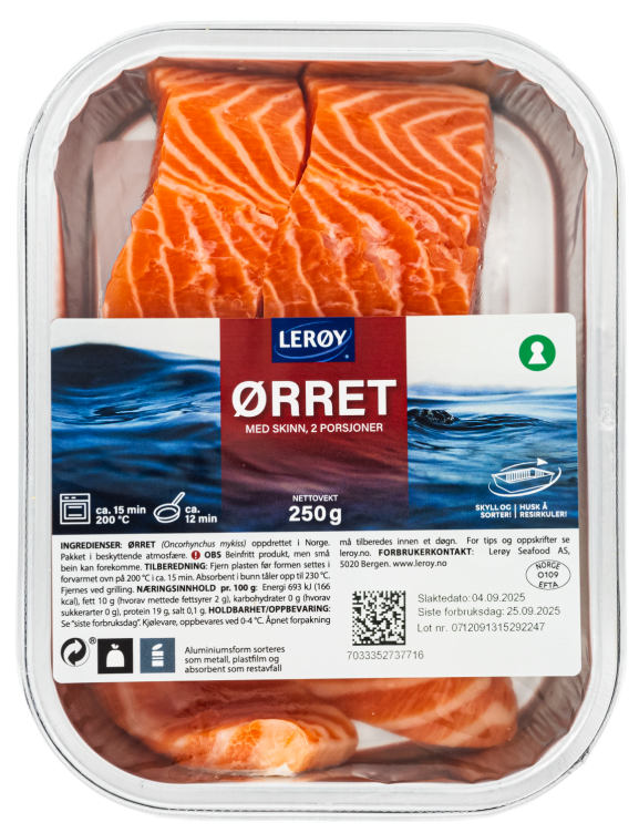Ørret Porsjoner m/Skinn 2x125g Lerøy