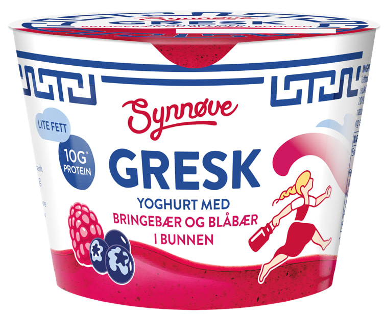 Yoghurt Gresk Bringebær&Blåbær 150g Synnøve