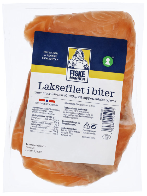 Laksefilet i Biter 400g Fiskemannen