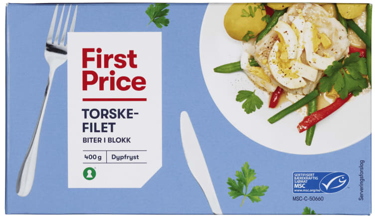 Torskefilet Blokk u/Skinn&Ben 400g Msc First Price