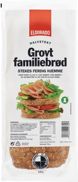 Familiebrød Grovt Halvstekt 750g Eldorado