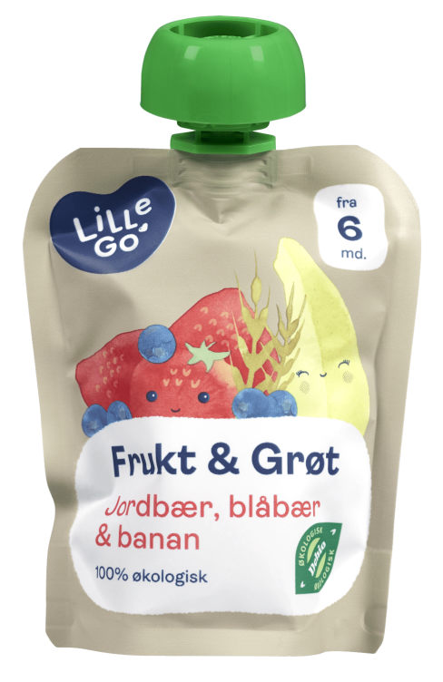 Frukt&Grøt Jordb/Blåb Økol 6mnd 90g Lillego