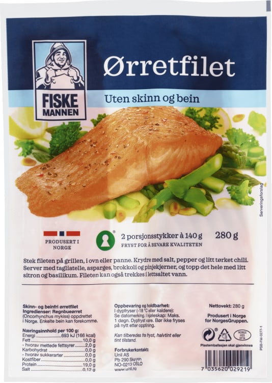 Ørretfilet Porsjoner 2x140g Fiskemannen