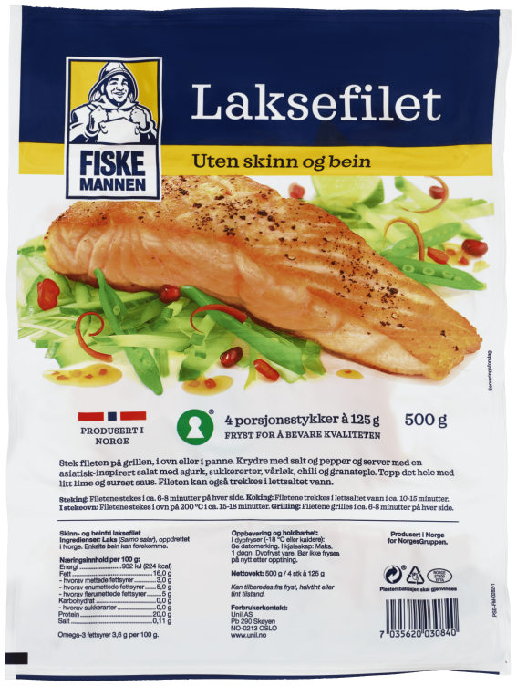 Laksefilet u/Skinn&Ben 500g Fiskemannen