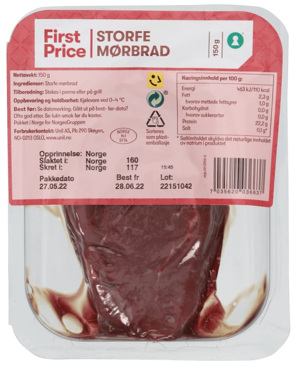 Storfe Mørbrad 150g First Price