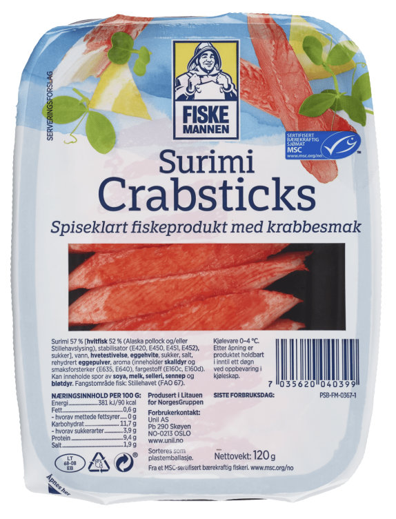 Surimi Crabsticks Msc 120g Fiskemannen