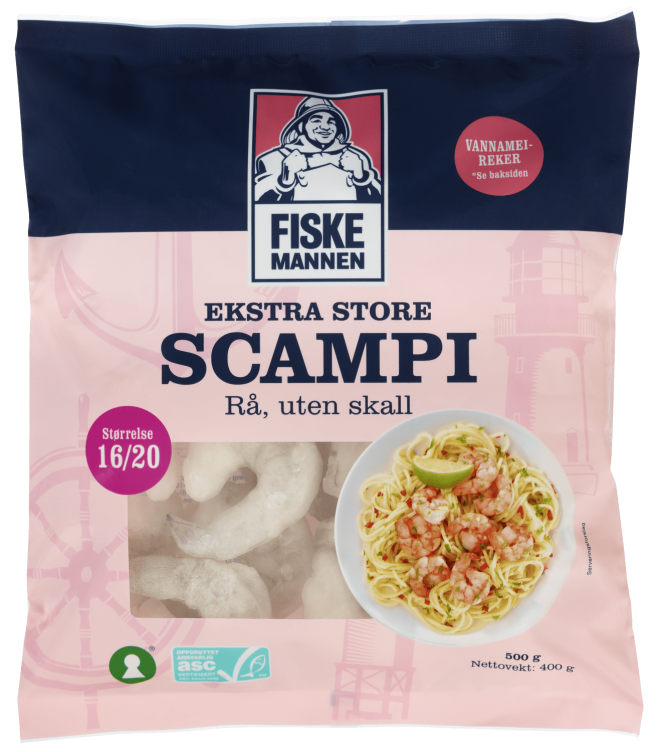 Scampi Asc Rå u/ Skall 16/20 400g Fm